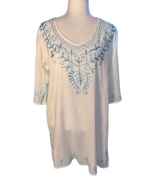 Beach by Exist white cotton  swim coverup with aqua embroidery -M